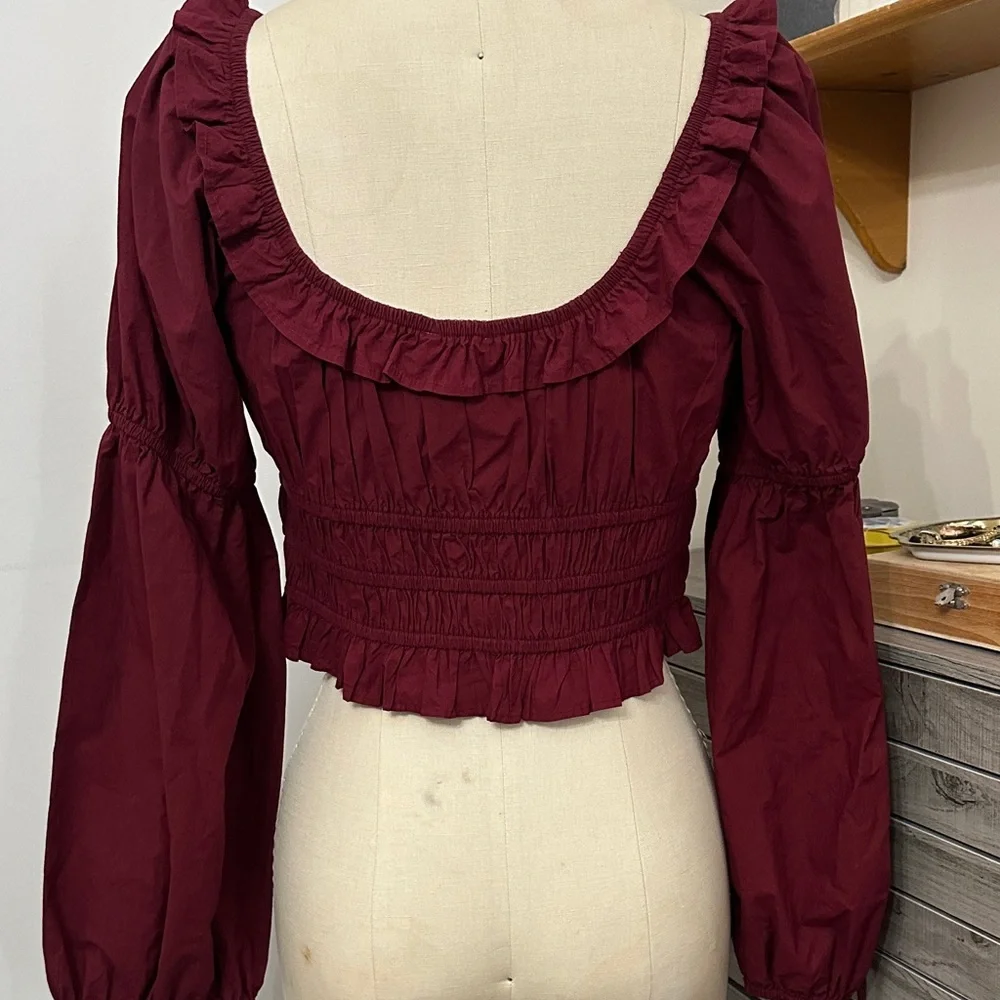 American Eagle Outfitters Maroon Ruffle Blouse - Picture 6 of 8